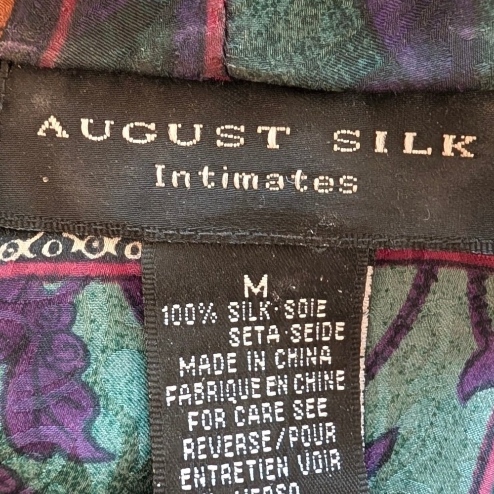 August Silk Intimates 100% Silk Kimono Robe Patchwork Tapestry Green Purple - Picture 10 of 11